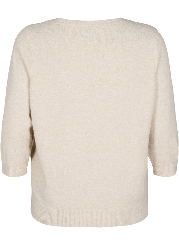 Gebreide blouse met bloemen en 3/4 mouwen, Pumice Stone Mel., Packshot image number 1