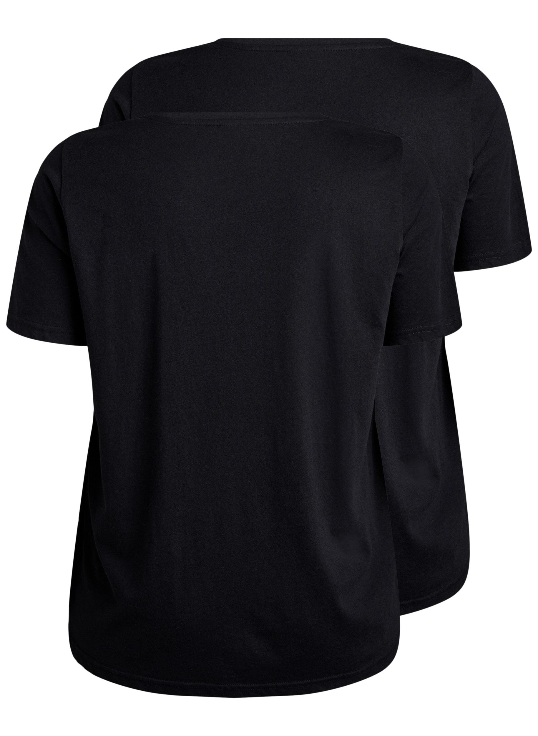 Zizzi Lot de 2 t-shirts avec col en V, Noir, Packshot image number 1