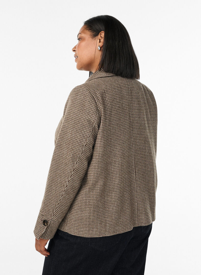 Korte blazer met dubbele rij knopen, Brown Check , Model