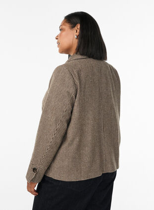 ZizziKorte blazer met dubbele rij knopen, Brown Check , Model image number 2