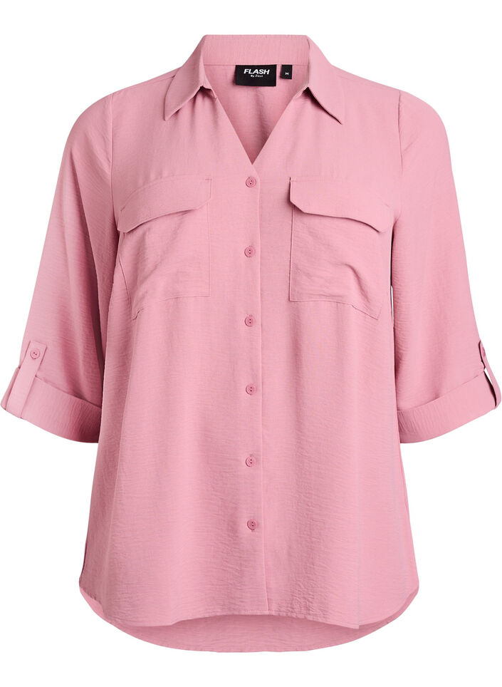 Chemise avec poches poitrine et manches 3/4, Rose, Packshot image number 0