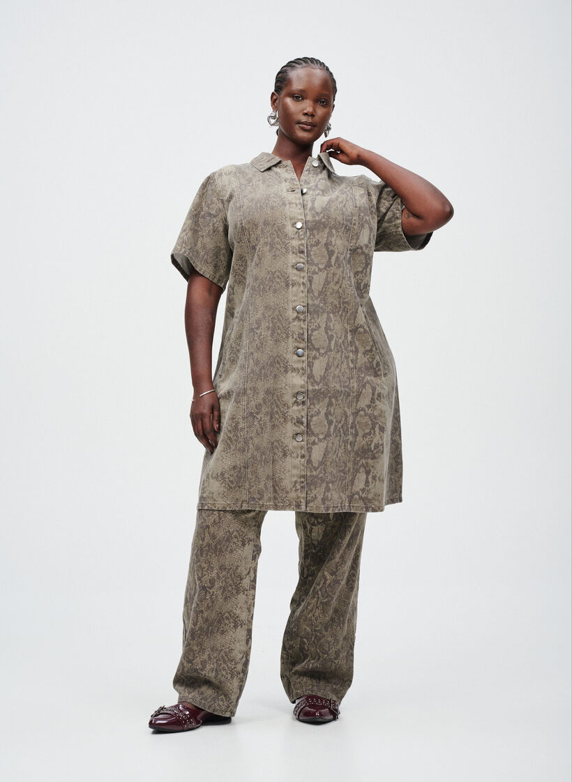 Korte denim overhemdjurk met slangenprint, Light Snake AOP, Image
