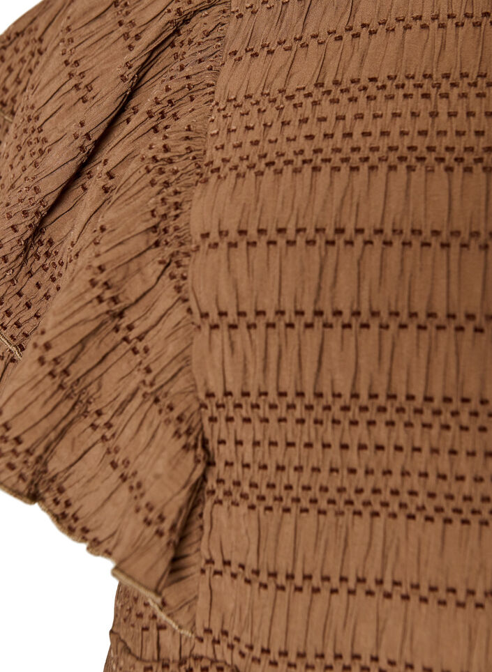 Blouse met smockstructuur en ruchesmouwen, Bruin, Packshot image number 2