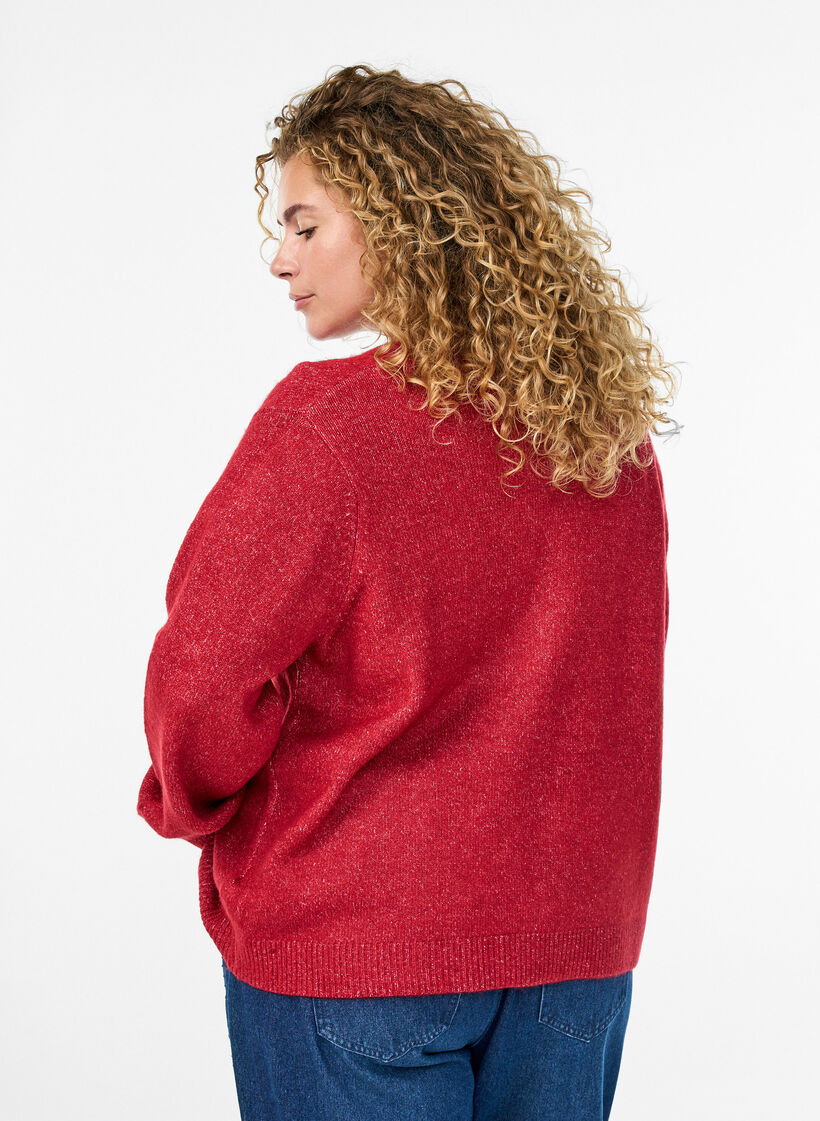 Gebreide cardigan met parelknopen, Karanda Red Melange, Model