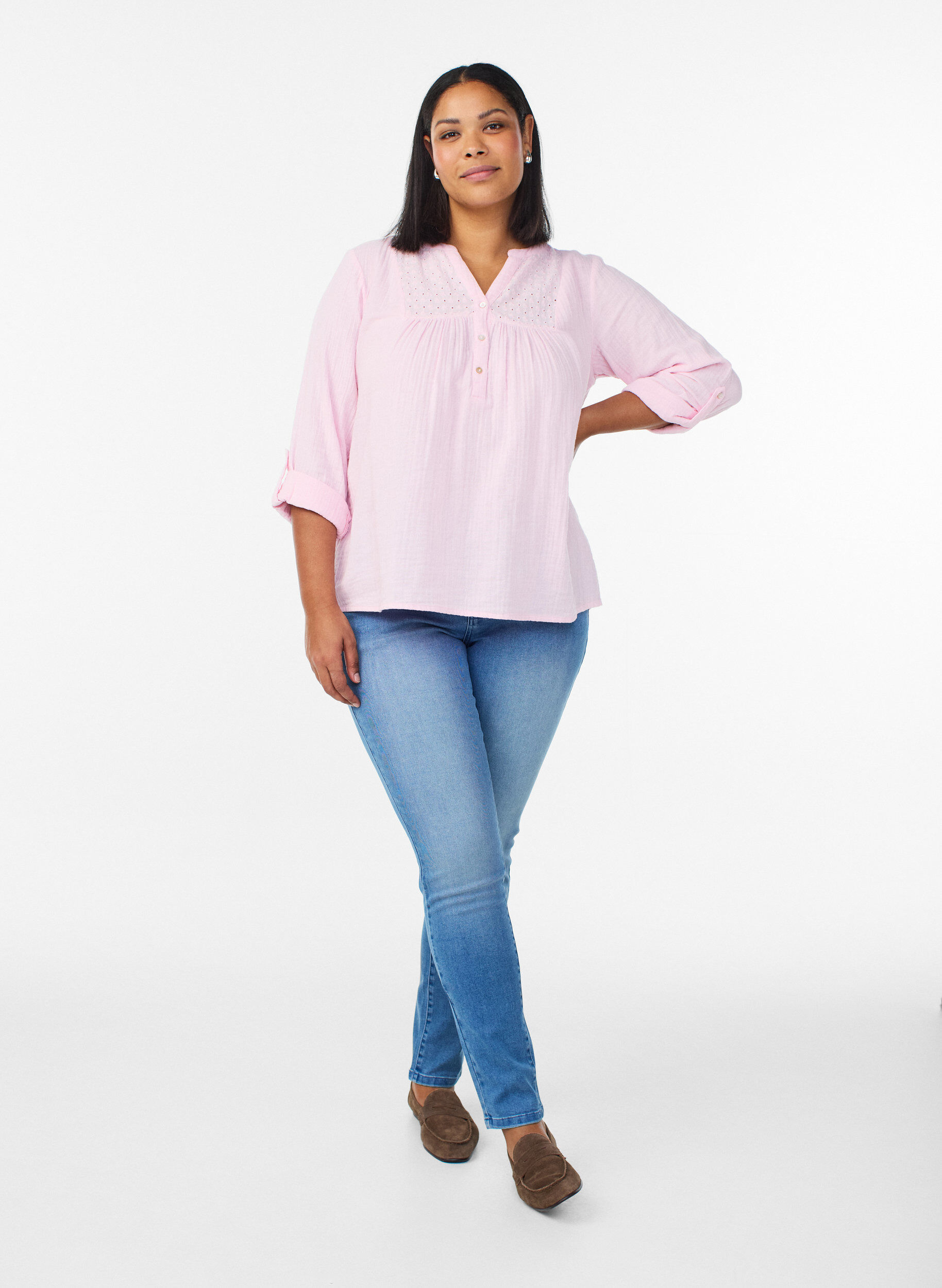 Slim fit Emily jeans met normale taille, Blauw, Model