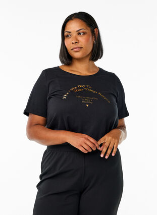 ZizziFLASH - T-shirt met motief, Black Gold, Model image number 0