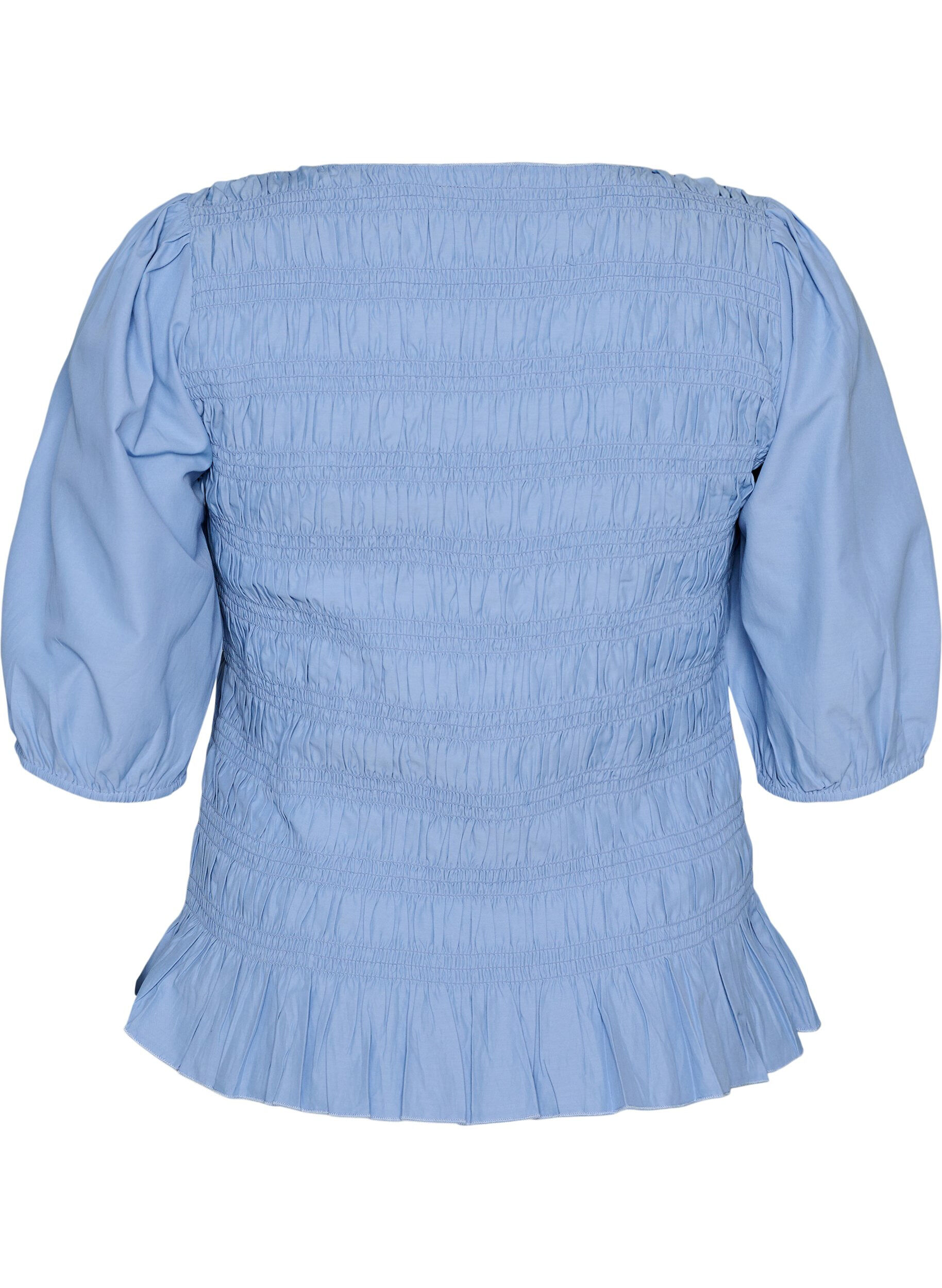 ZizziSmock blouse met volantzoom en boothals, Blauw, Packshot image number 1
