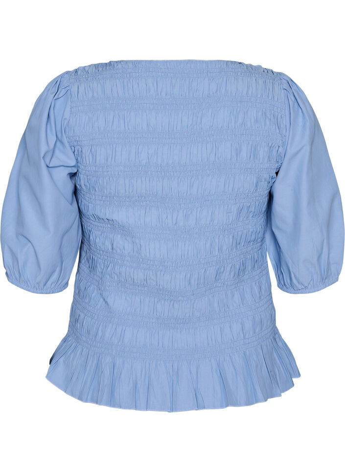 Smock blouse met volantzoom en boothals, Blauw, Packshot image number 1