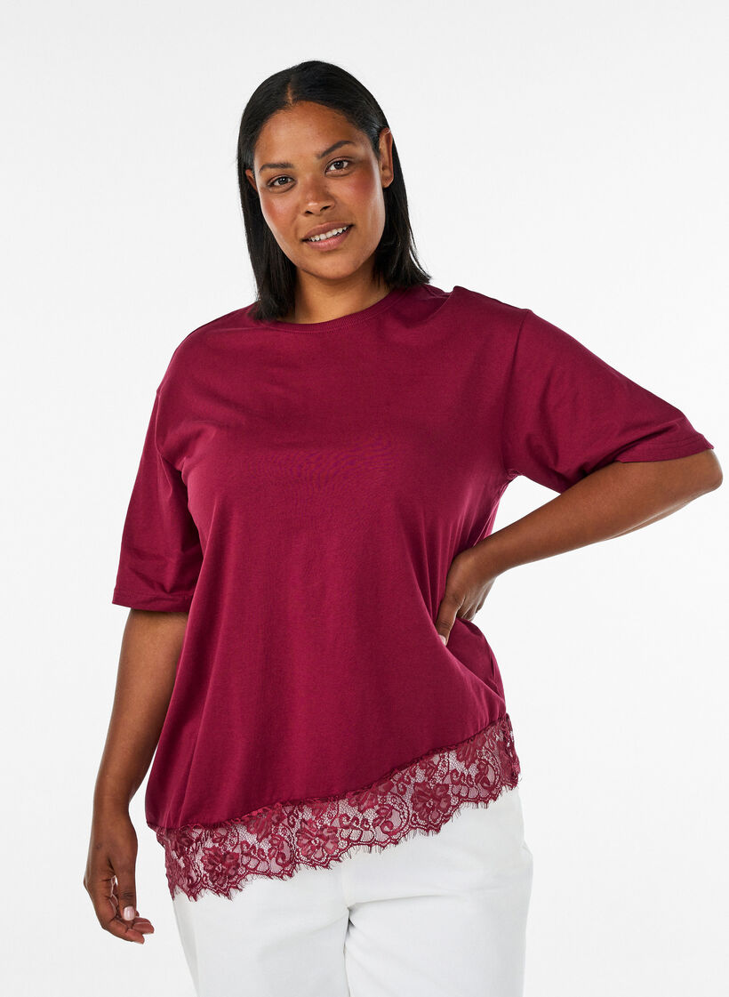 T-shirt met asymmetrische kanten zoom, Rood, Model image number 0