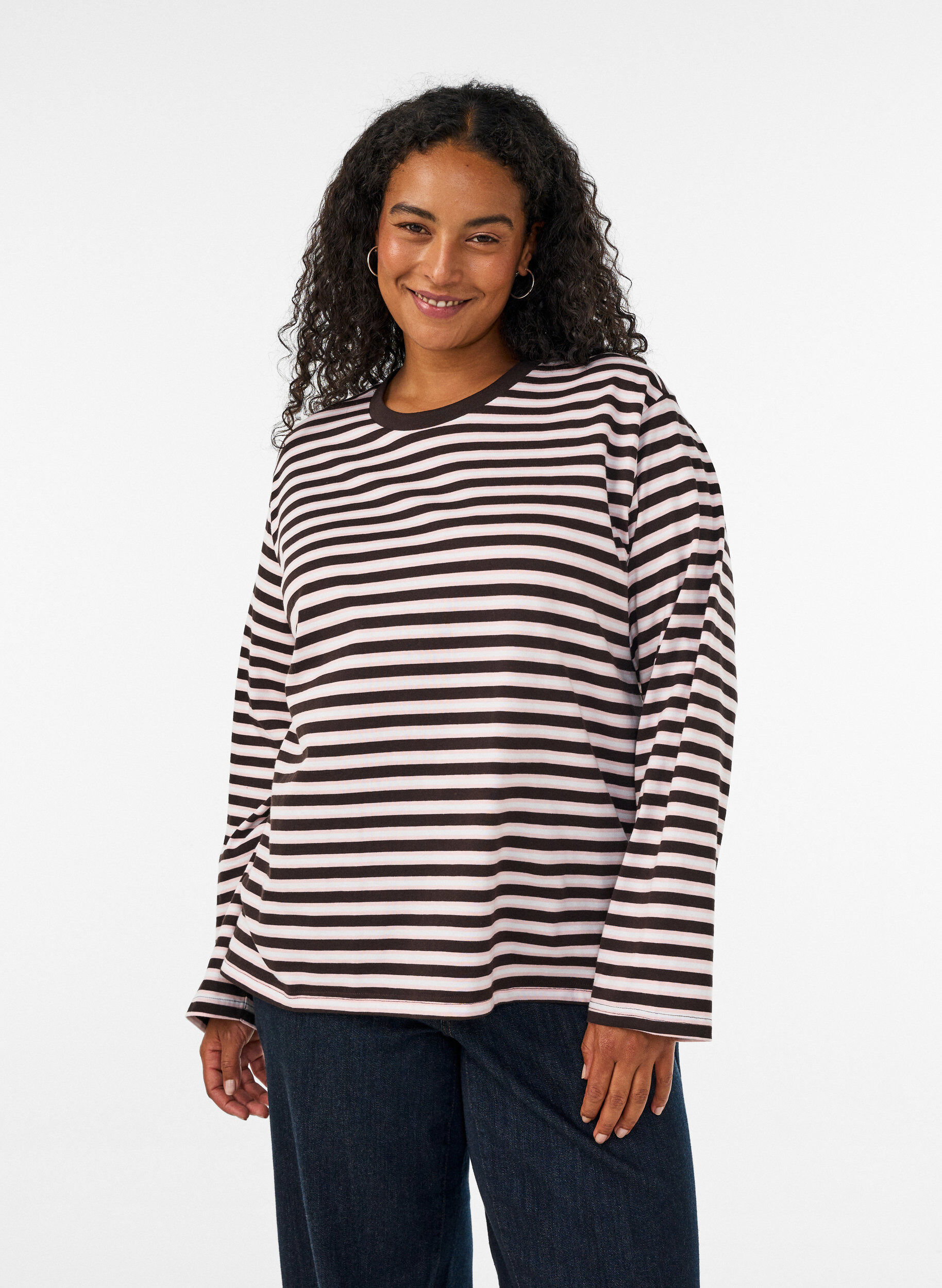 Basic T-shirt met lange mouwen, Roze, Model