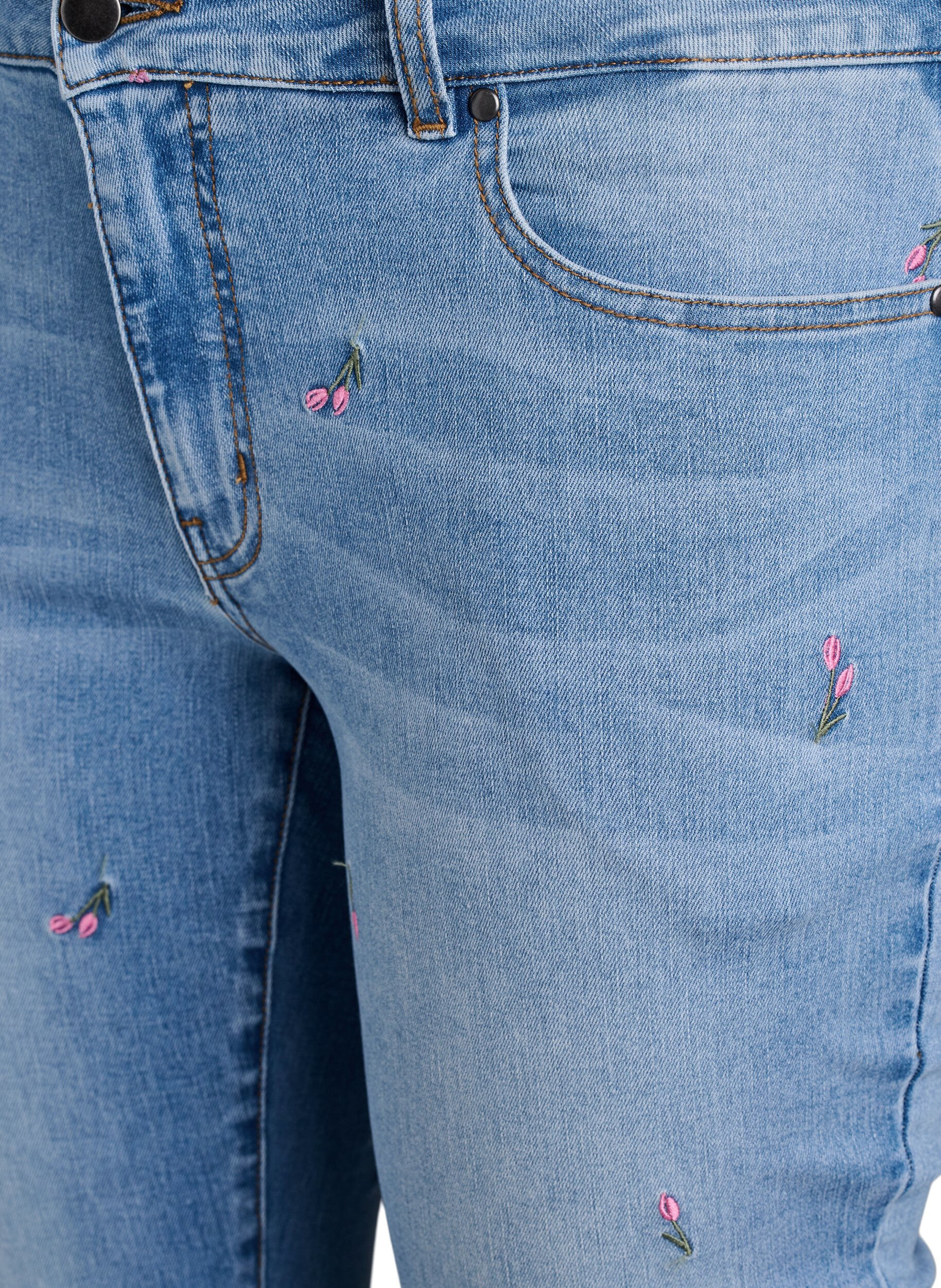 ZizziBootcut jeans met geborduurde bloemen, Blauw, Packshot image number 2