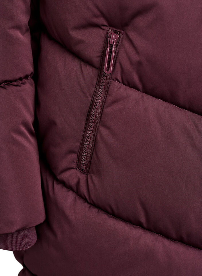 Lange pufferjas met capuchon en zakken, Donker Bordeaux, Packshot image number 3