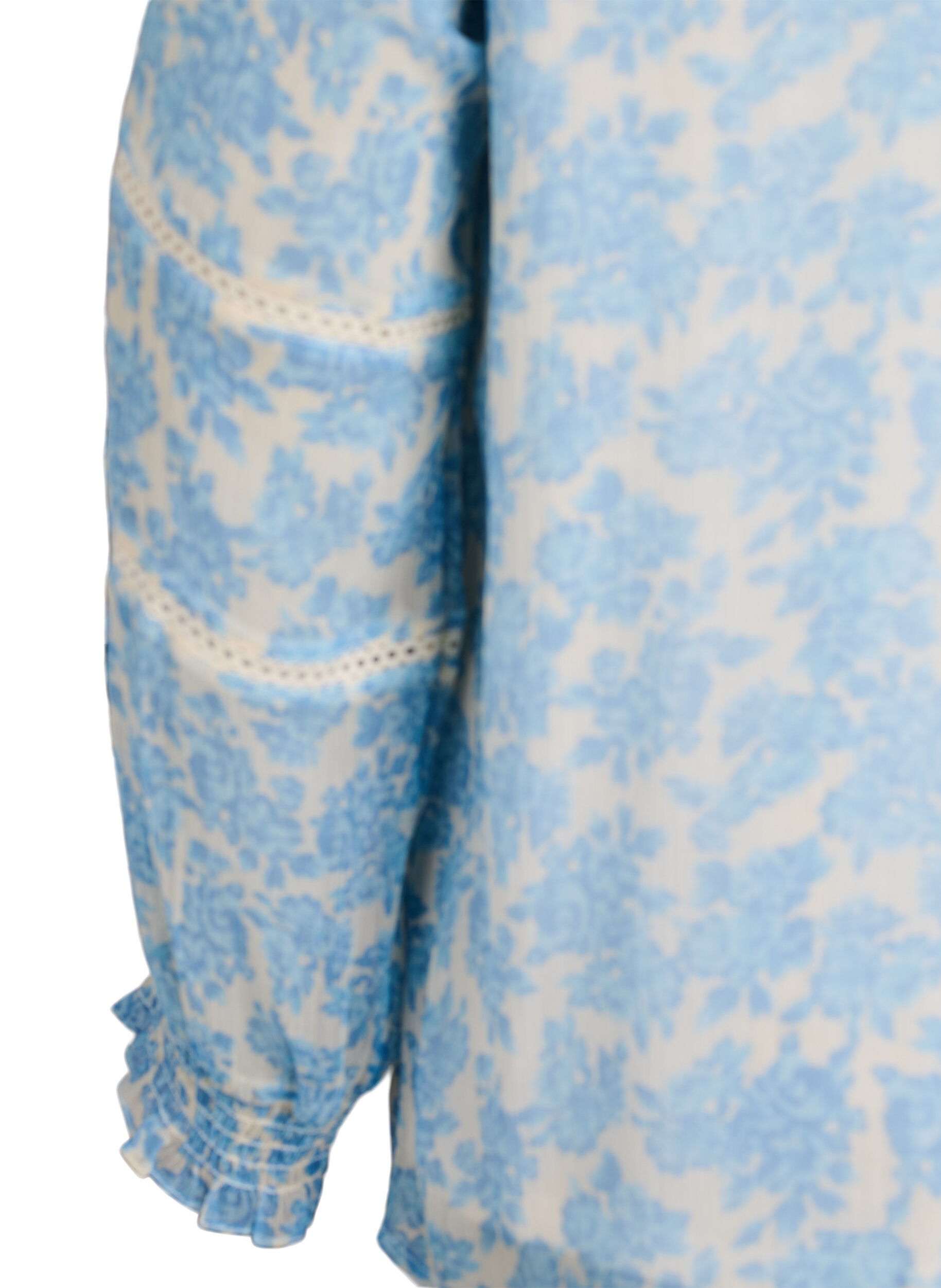 ZizziChiffonblouse met bloemenprint en gehaakte bies, Blauw, Packshot image number 3