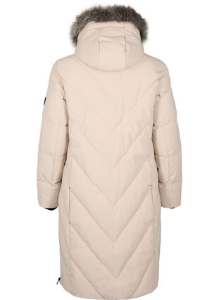 ZizziLange winterjas met haaksluitingen en een nep bontkraag, Simply Taupe, Packshot image number 1