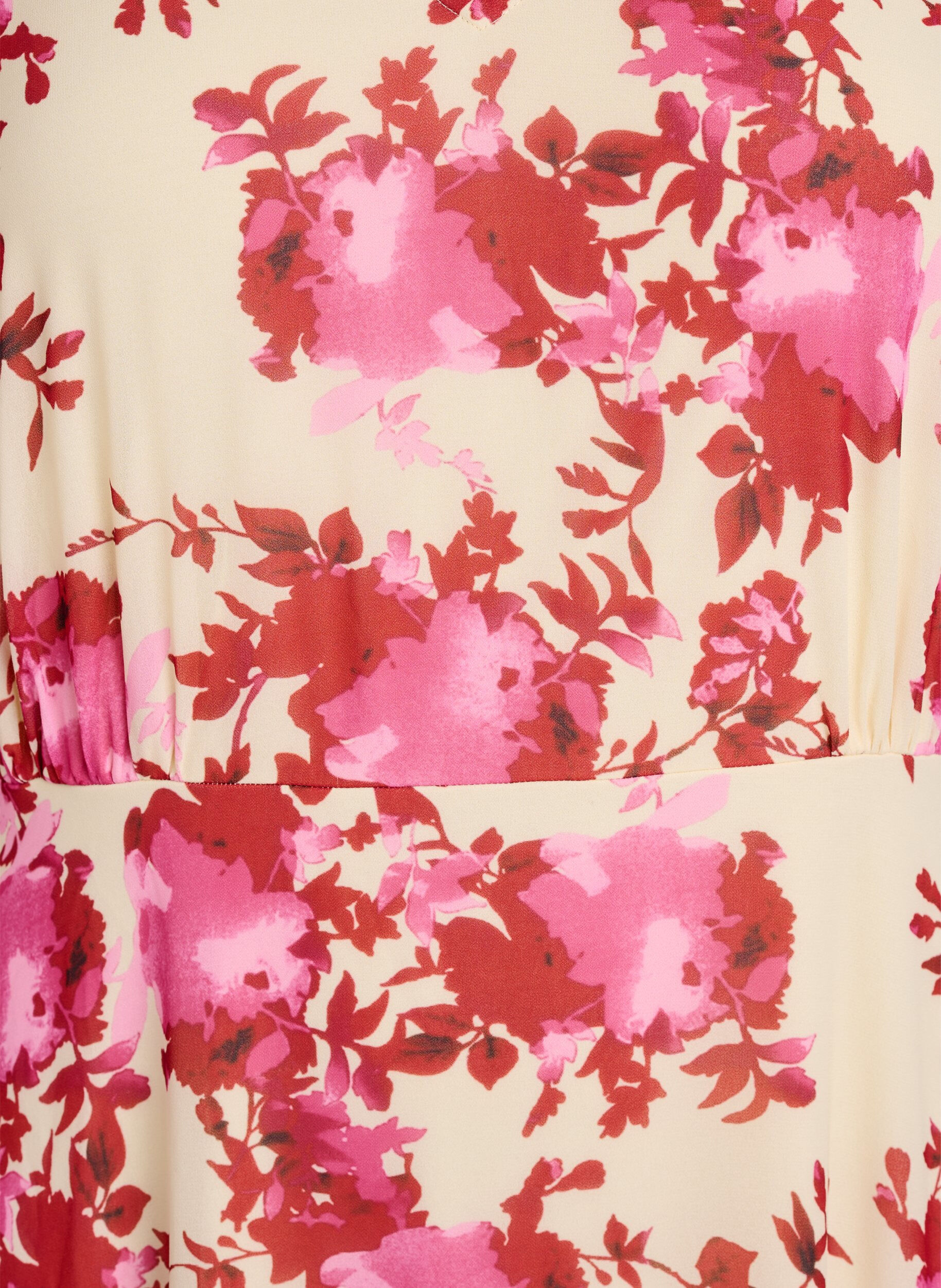 ZizziBloemenprint chiffon jurk met ruches en een V-hals, Roze, Packshot image number 2
