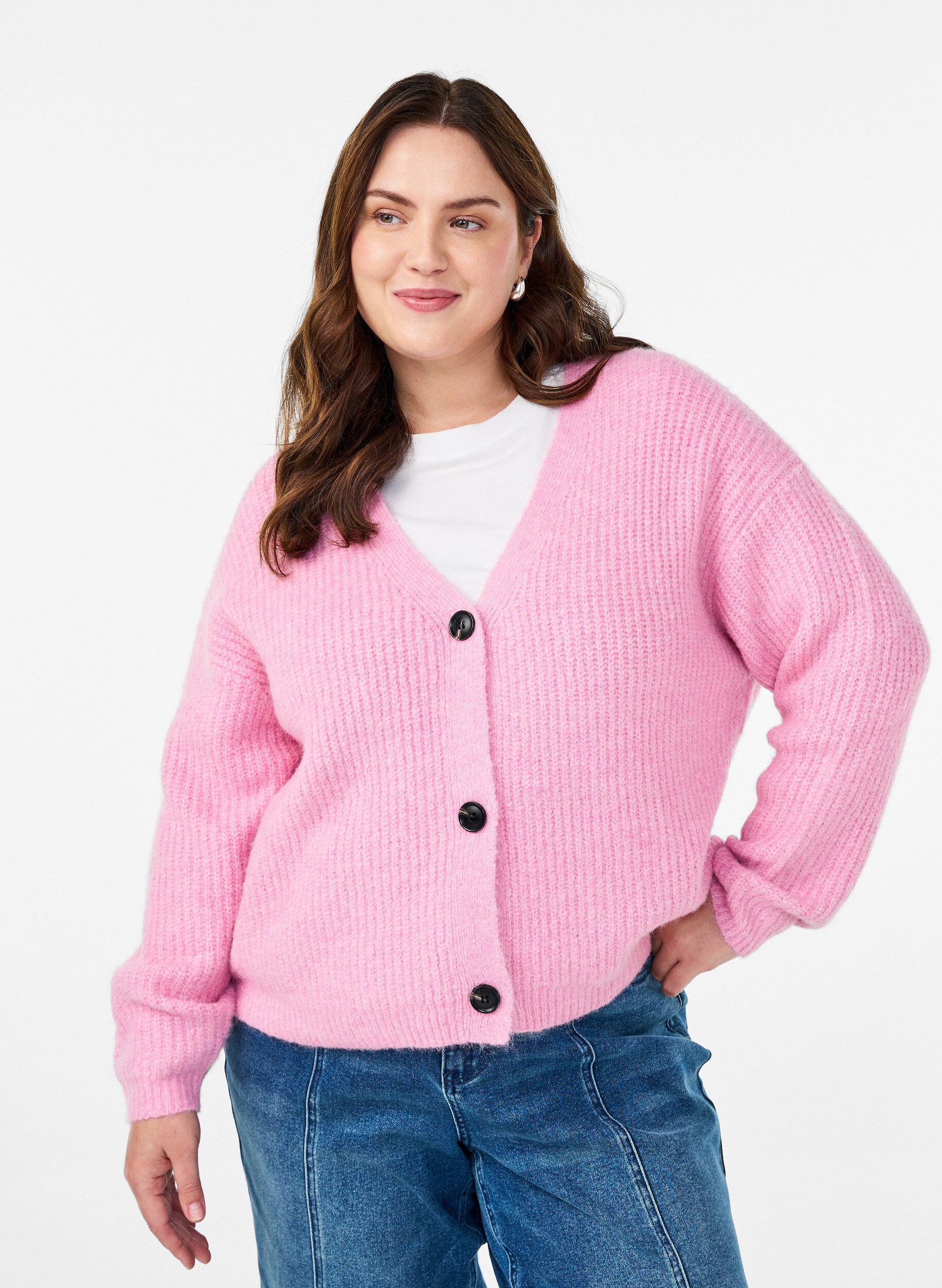 V-hals cardigan van breisel, Roze, Model