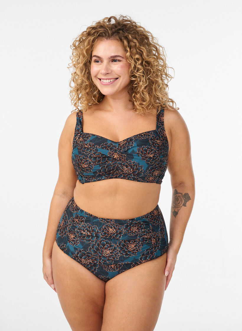 Bikinibroekje met print en een hoge taille, Blauw, Model image number 0