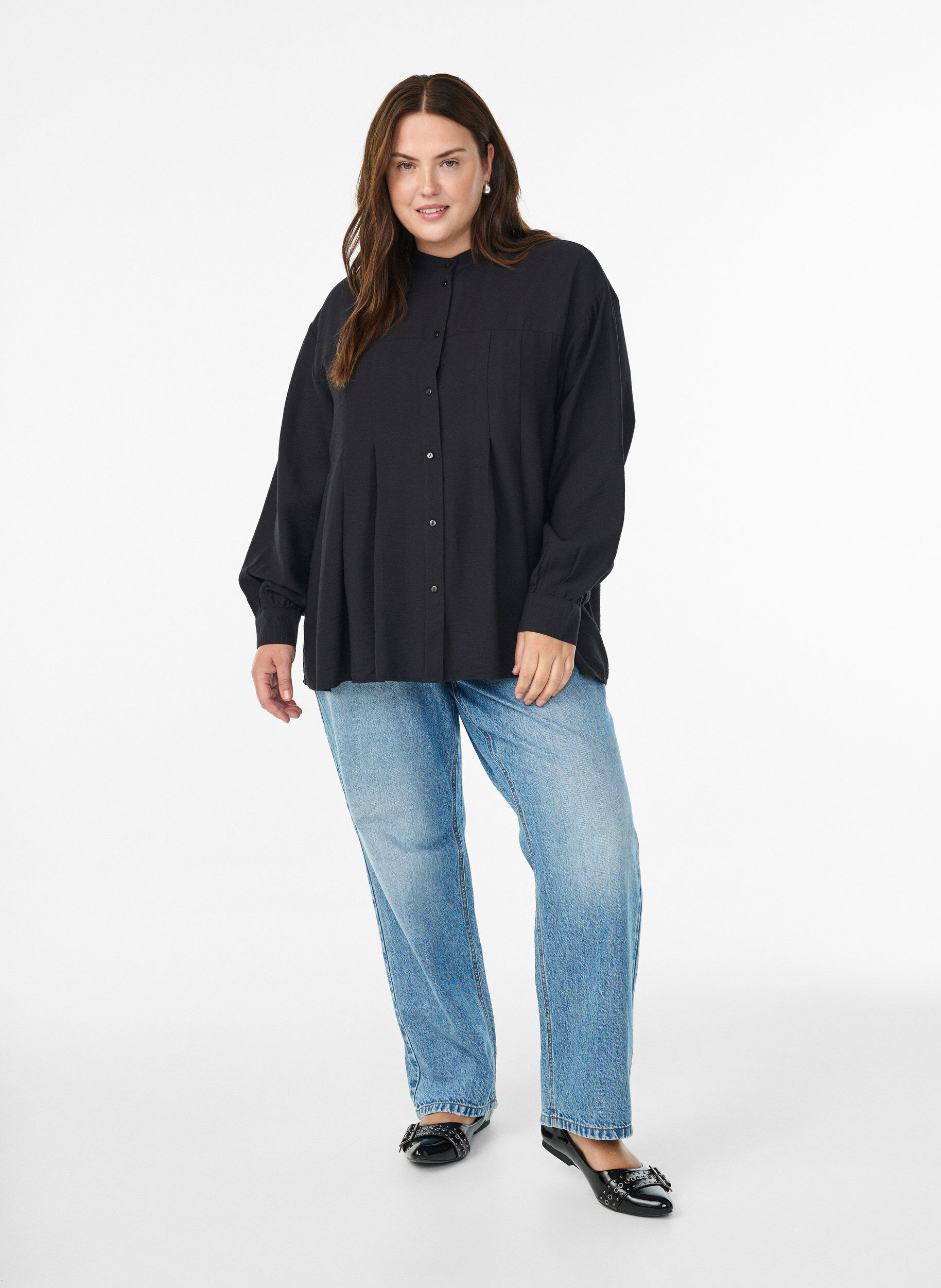 ZizziViscose shirt met A-lijn vorm, Zwart, Model image number 1