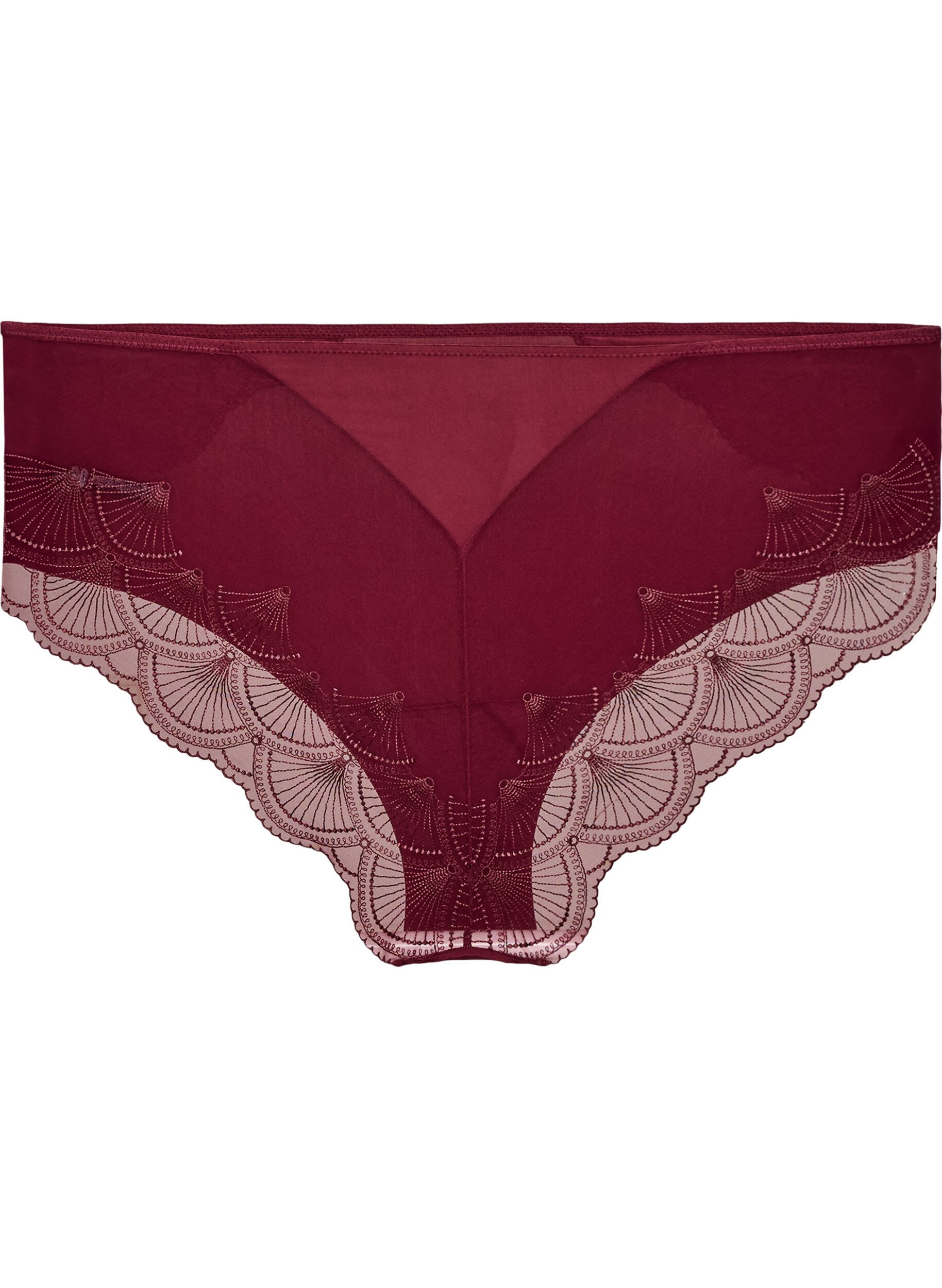 ZizziSlip met mesh en geborduurde kanten randen, Rood, Packshot image number 1