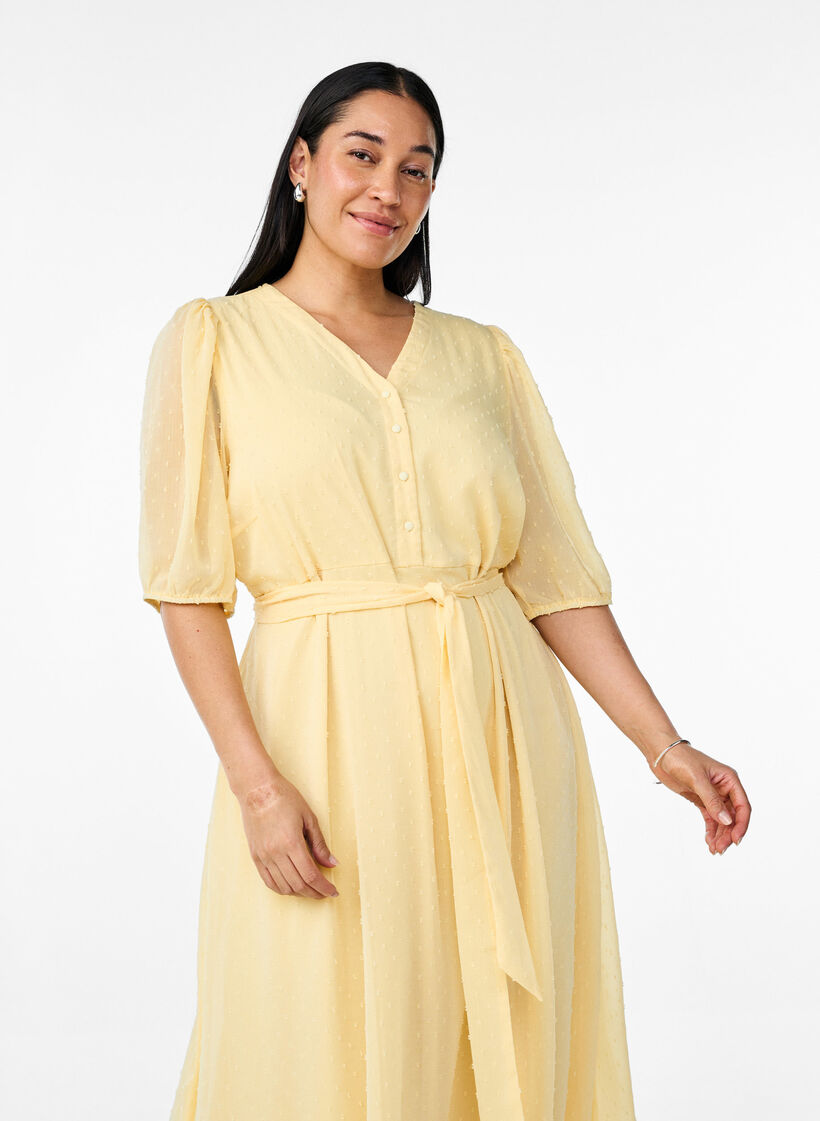 Midi jurk met V-hals en striksluiting, Sunlight, Model