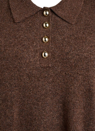 ZizziGebreide jurk met een polokraag en glanzende knopen, Rain Drum Mel., Packshot image number 2