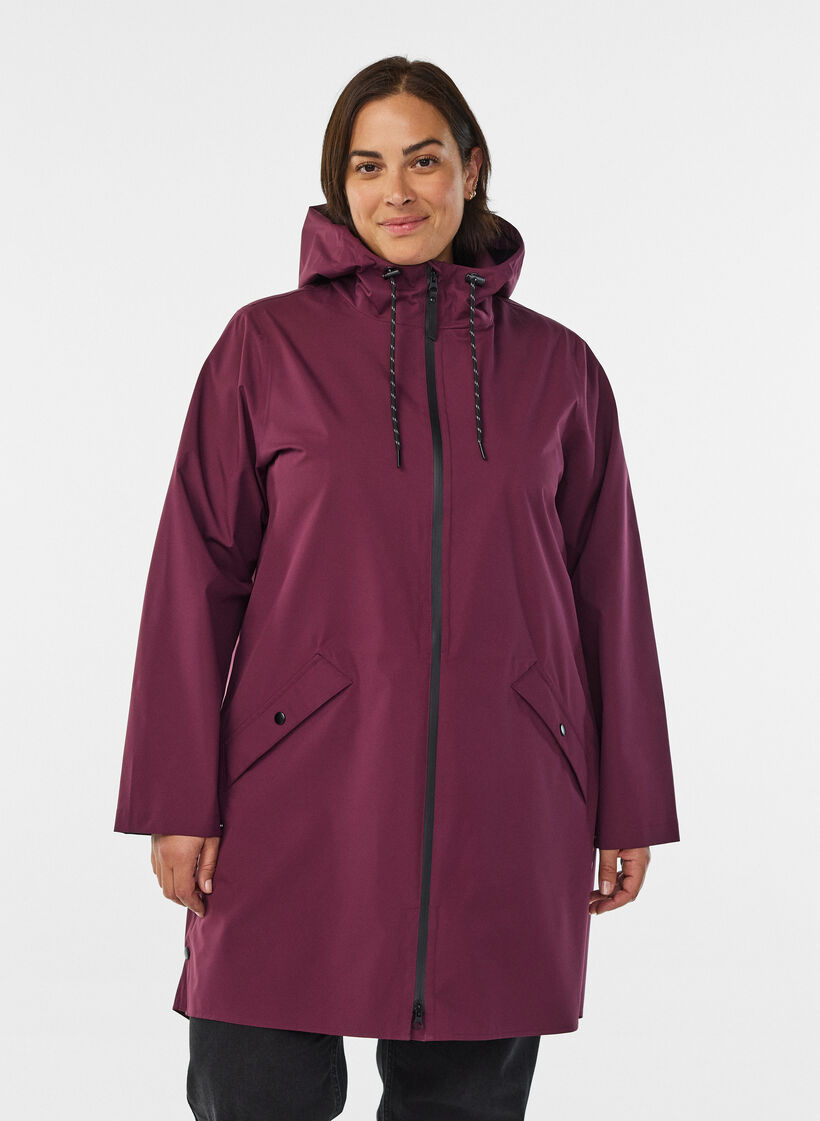 Regenjas met zakken en capuchon, Donker Bordeaux, Model image number 0