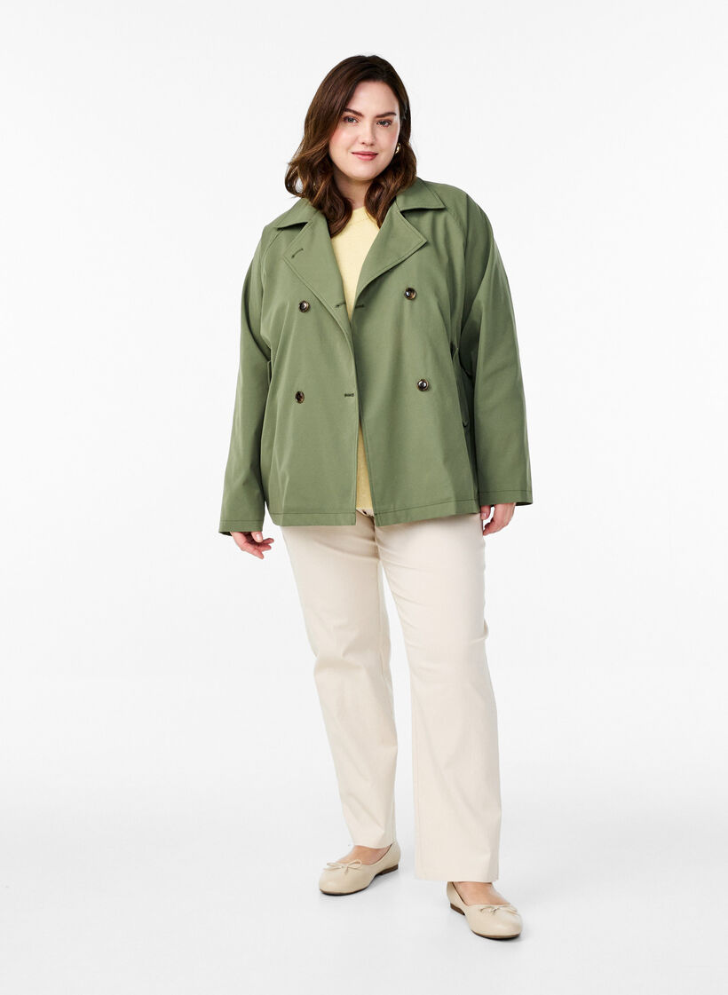 Korte trenchcoat met zakken, Groen, Model image number 1