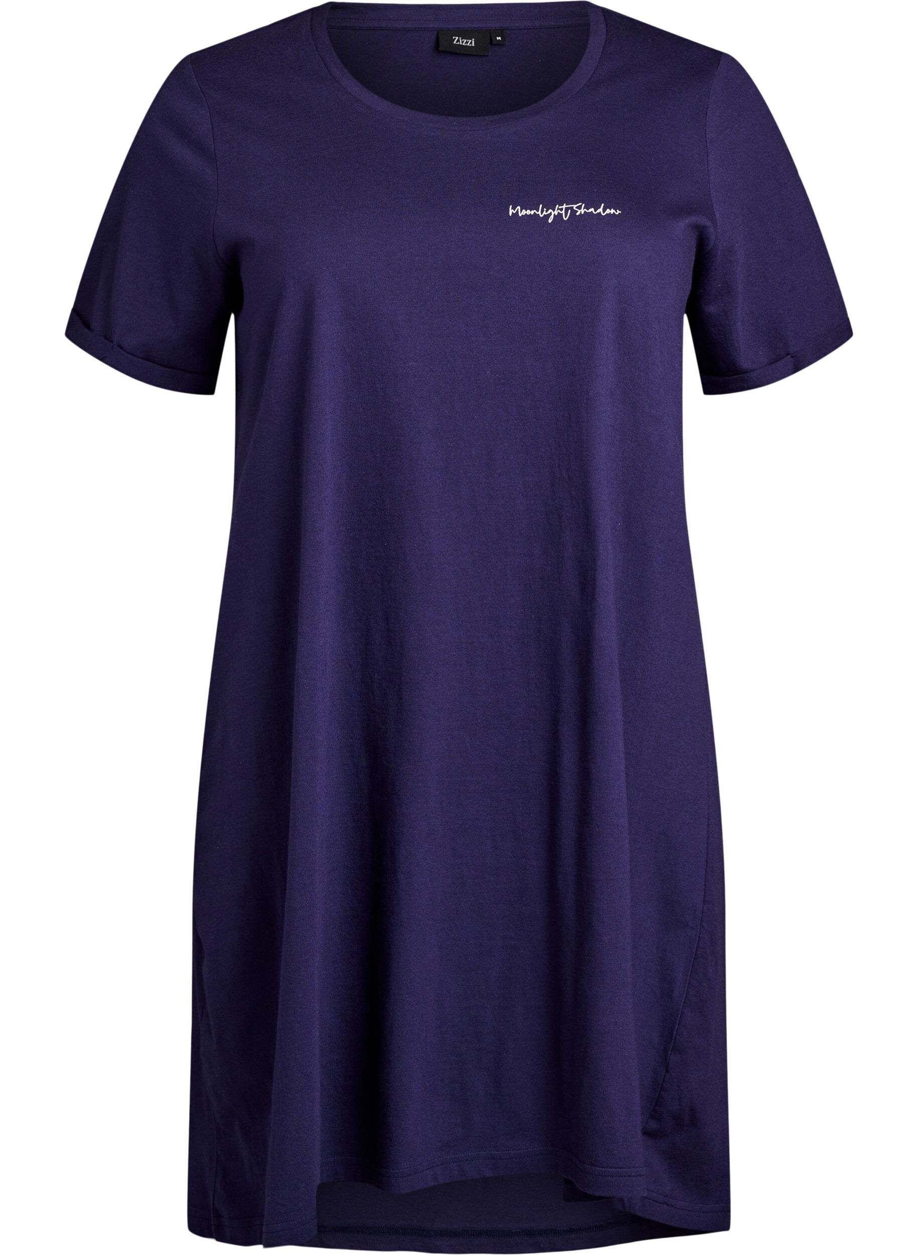 ZizziLang nachthemd-T-shirt in biologisch katoen met print, Blauw, Packshot image number 0