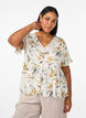 Blouse in linnen en viscose met een V-hals en knoopsluiting, Wit, Model image number 0