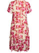 Bloemenprint chiffon jurk met ruches en een V-hals, Roze, Packshot image number 1