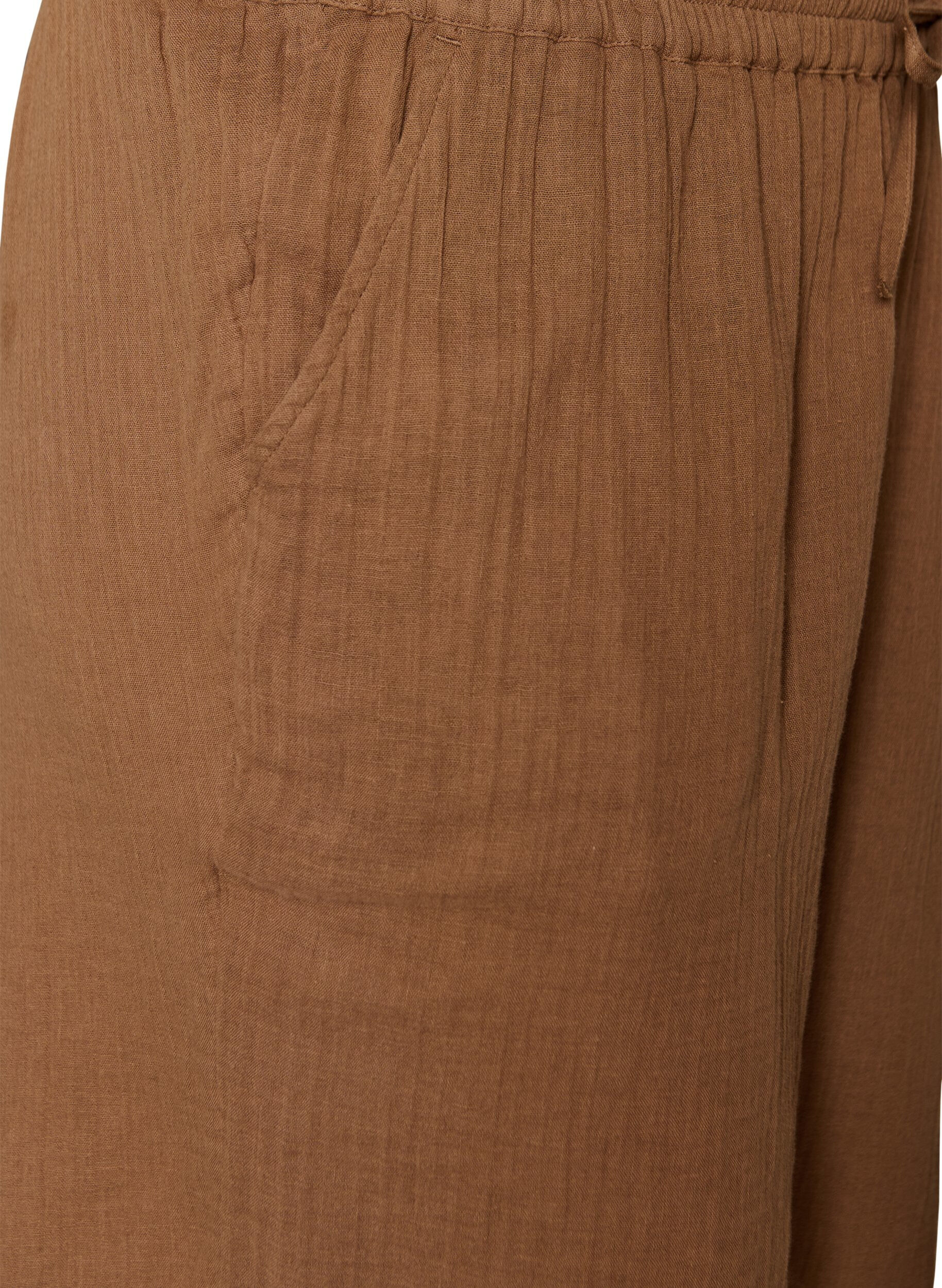 Zizzi Short ample en mousseline de coton taille haute, Marron, Packshot image number 2