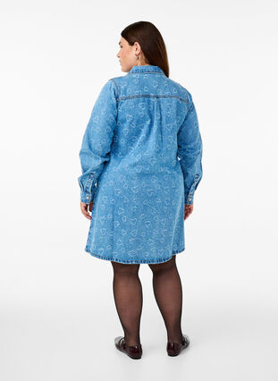 ZizziSpijkerjurk met hartjespatroon, Blue Denim Heart, Model image number 1