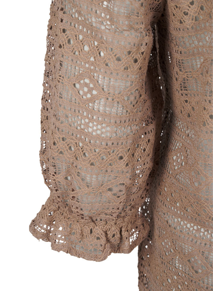 Blouse met gatenpatroon en 3/4 mouwen, Bruin, Packshot image number 3