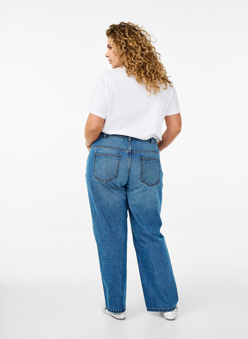Straight-fit jeans met een strikceintuur, Blue Denim, Model