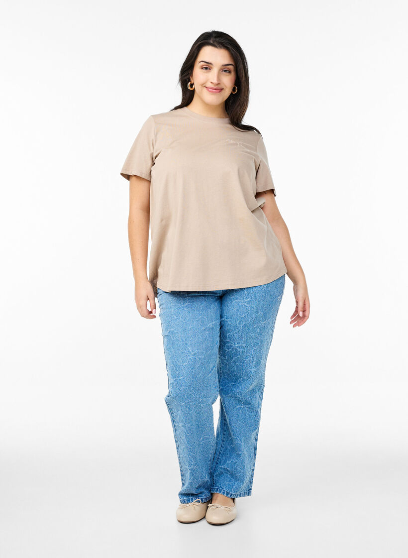 T-shirt met tekstprint en ronde hals, Bruin, Model image number 1