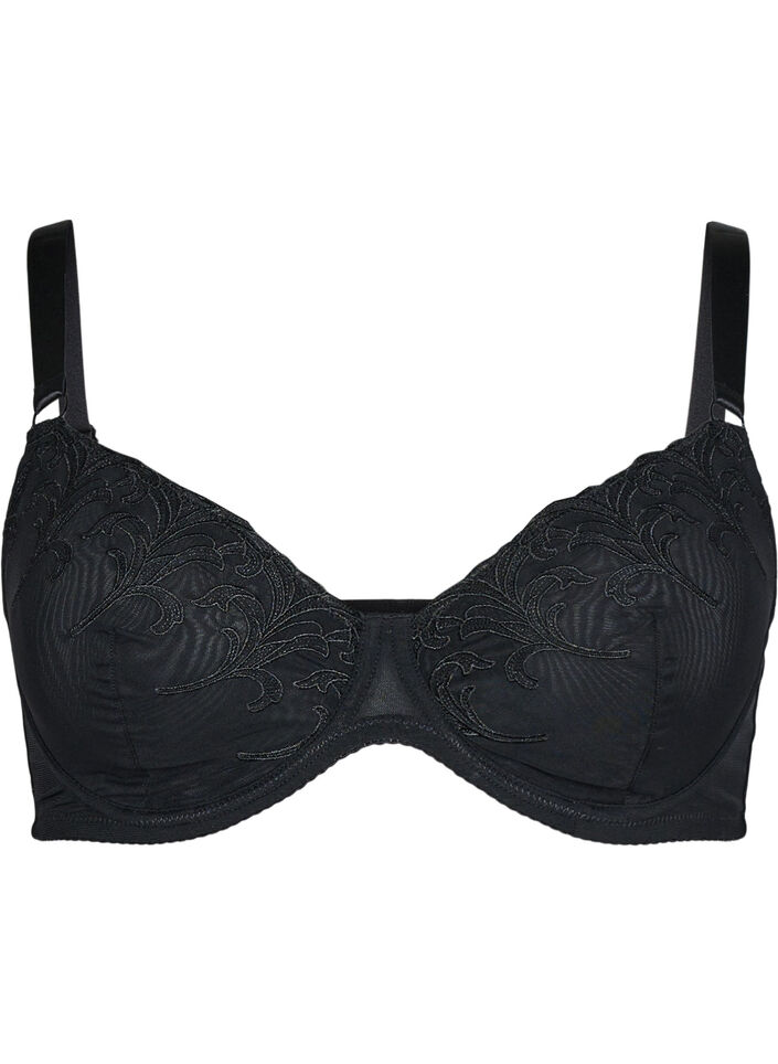 Volledig dekkende bh in mesh met geborduurd patroon, Black, Packshot