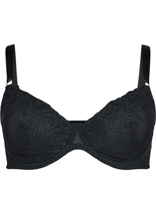 ZizziVolledig dekkende bh in mesh met geborduurd patroon, Black, Packshot image number 0