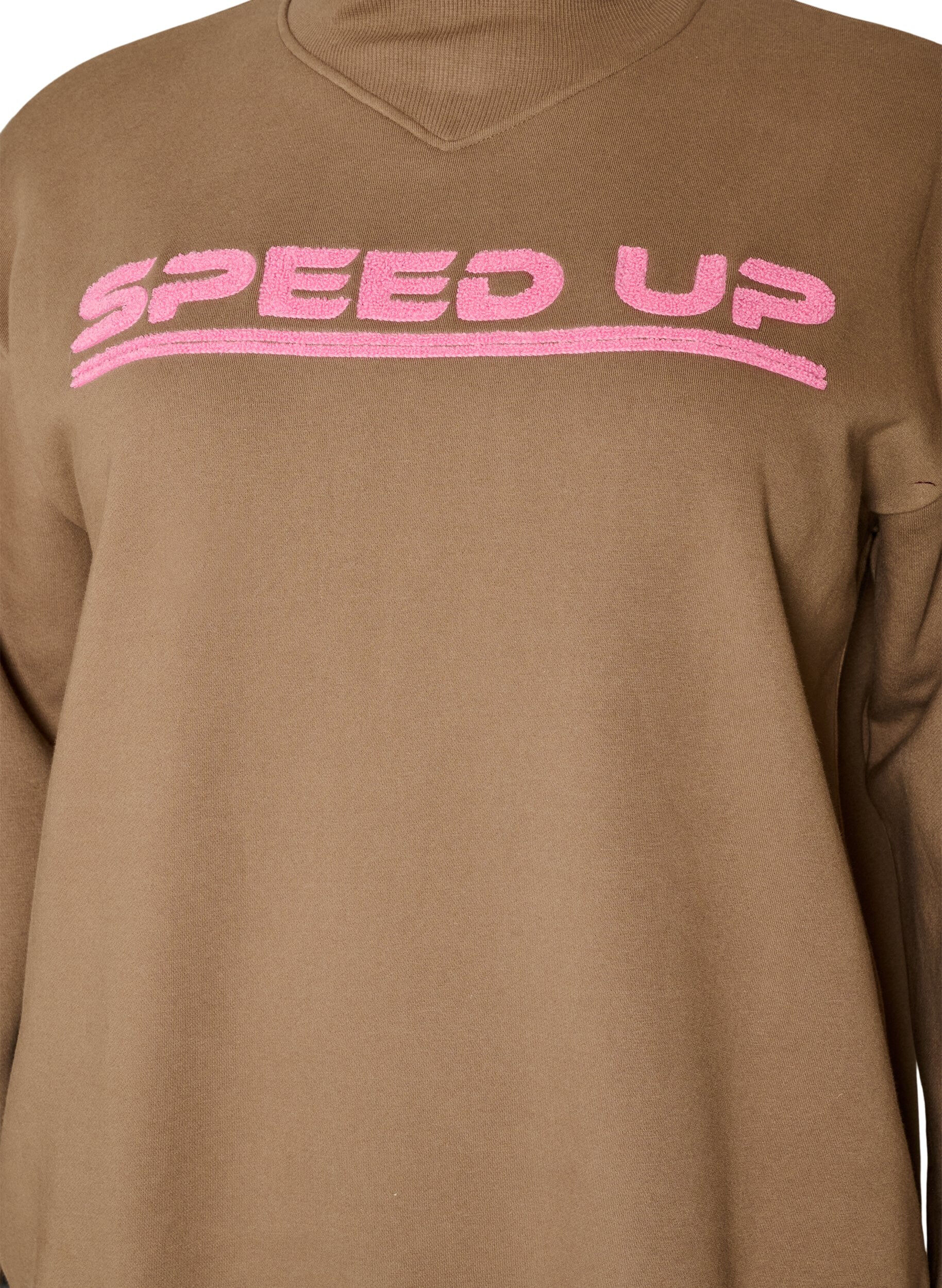ZizziSweatshirt met hoge hals en sportief motief op de voorkant, Bruin, Packshot image number 2