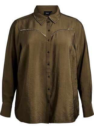 ZizziShirt met studs, Dark Olive, Packshot image number 0