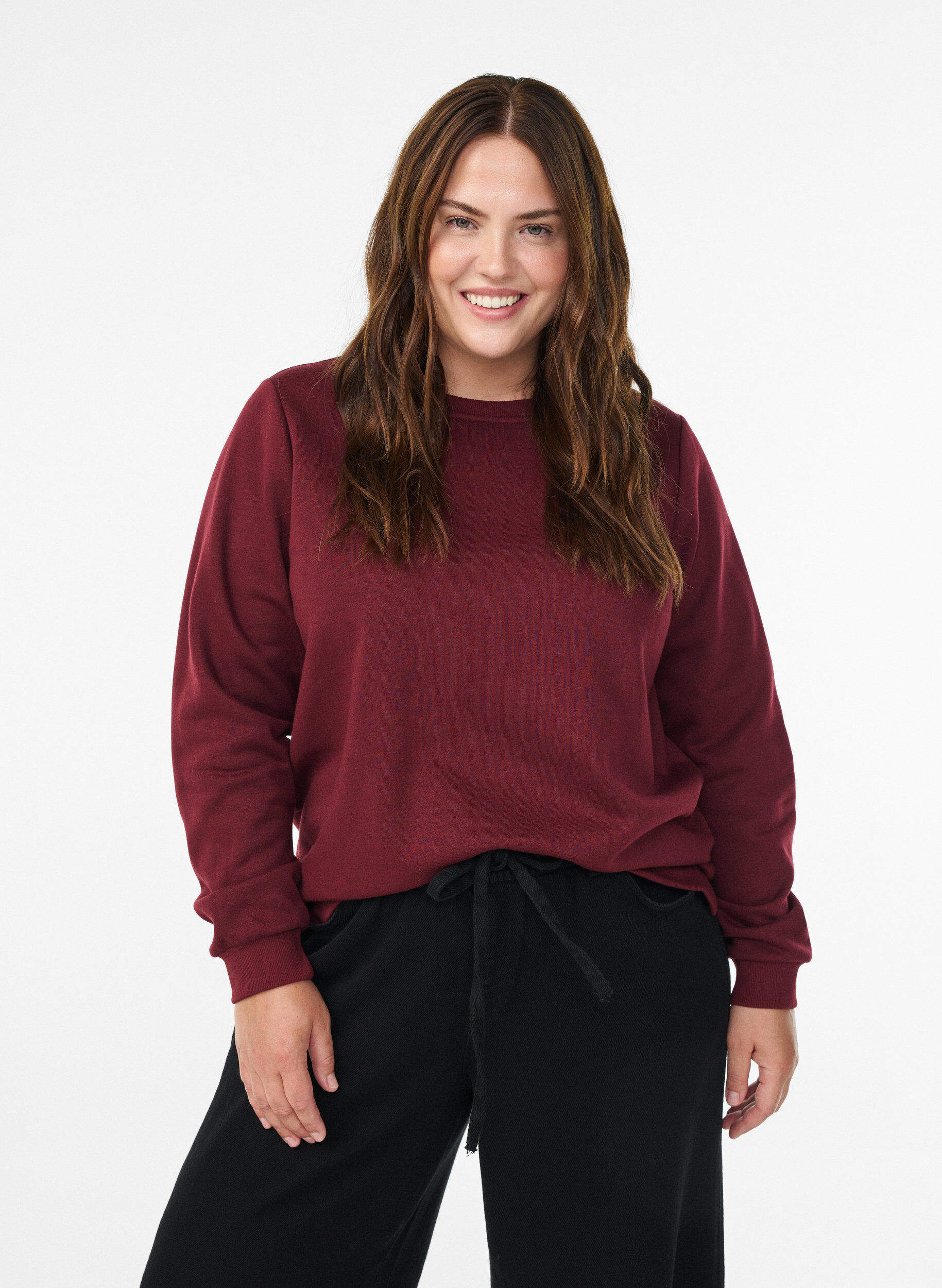 Sweatshirt met franjes, Donker Bordeaux, Model
