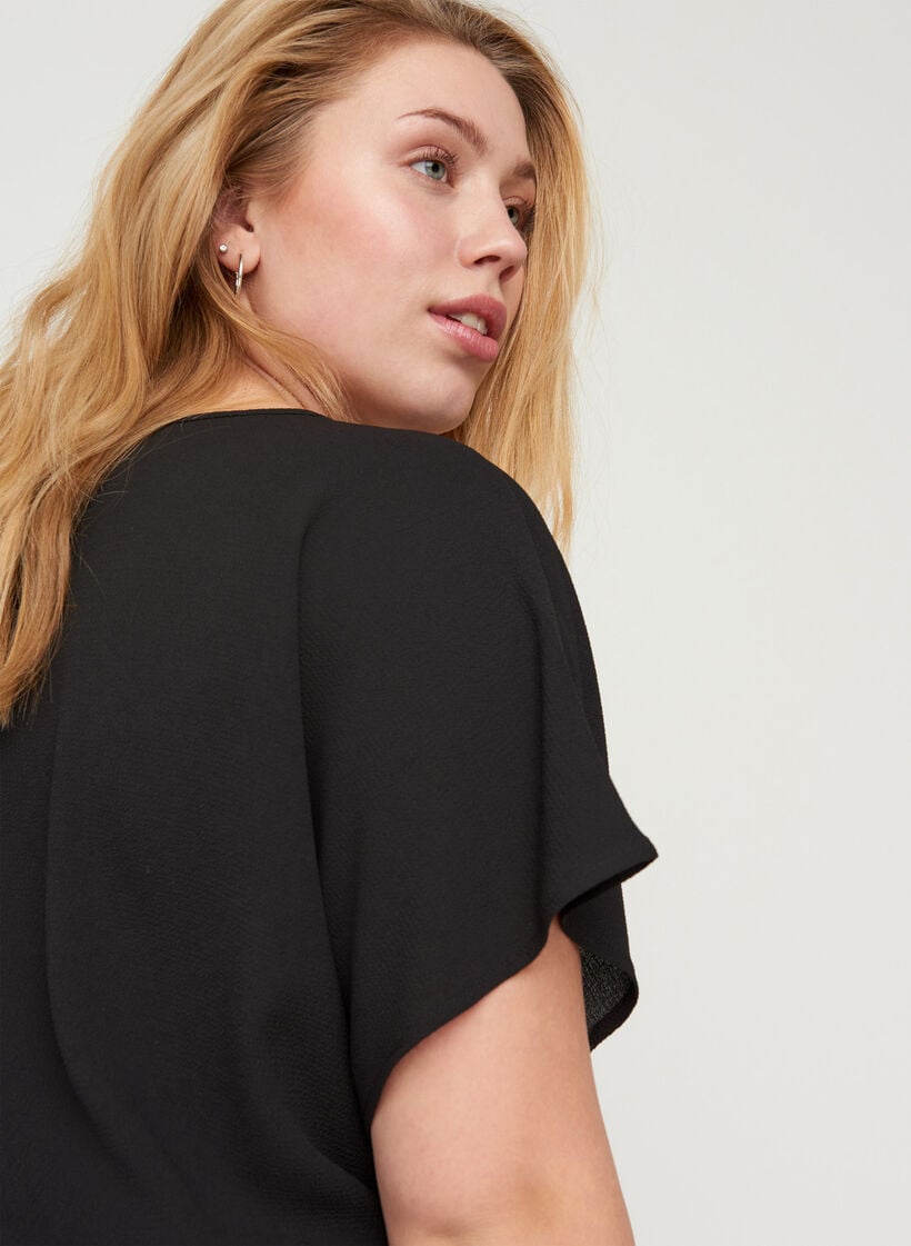 Top met korte mouwen en ronde hals, Zwart, Model image number 3