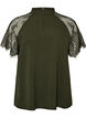 Blouse met korte kanten mouwen en hoge hals, Groen, Packshot image number 0