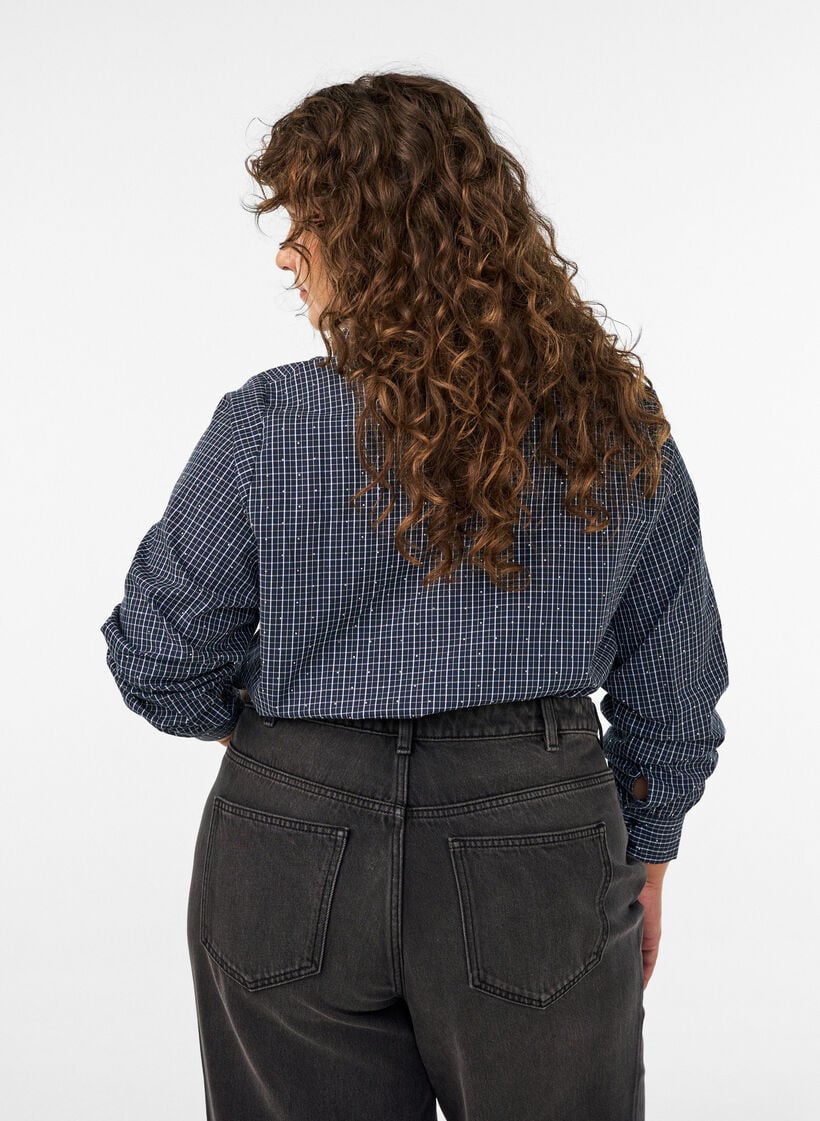 Geruit overhemd met strasssteentjes, Blauw, Model image number 2