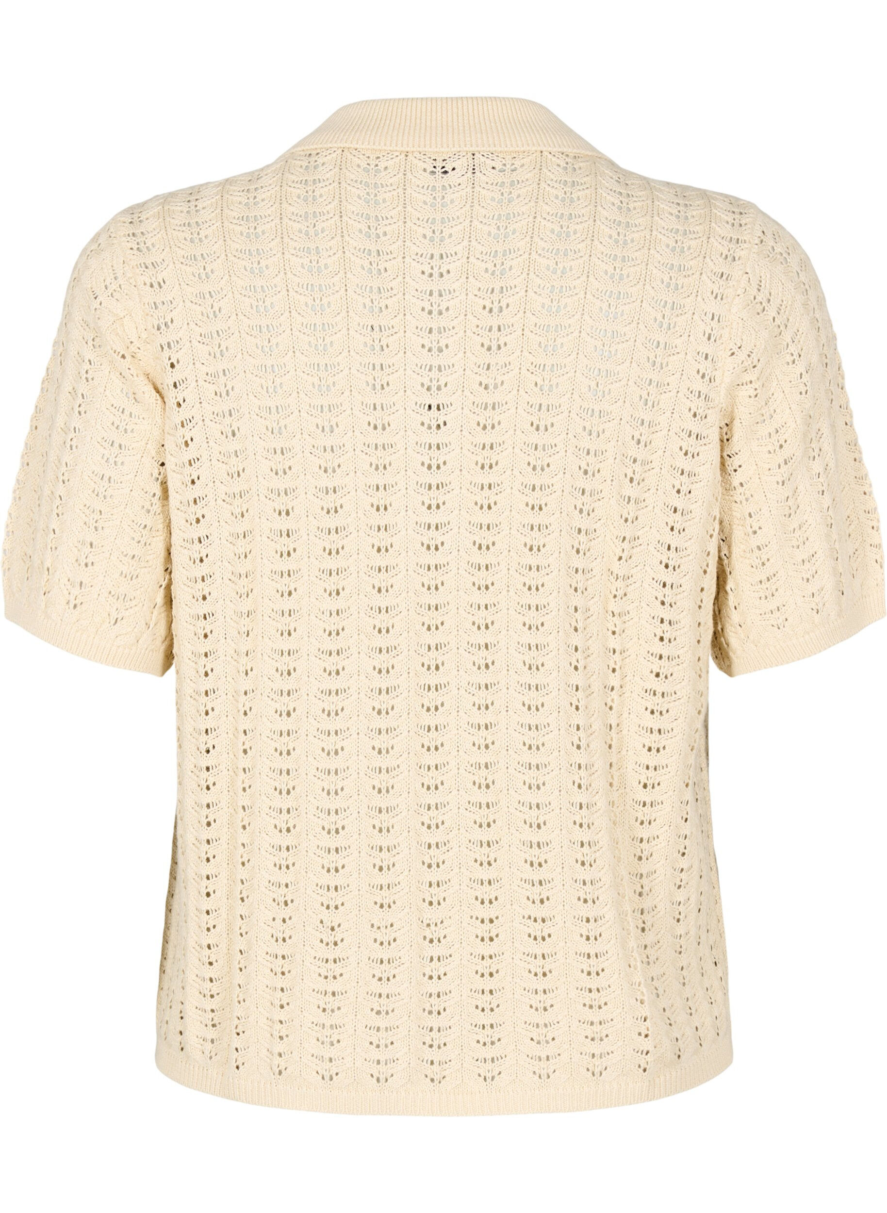 ZizziGebreid poloshirt met oogjespatroon, Beige, Packshot image number 1