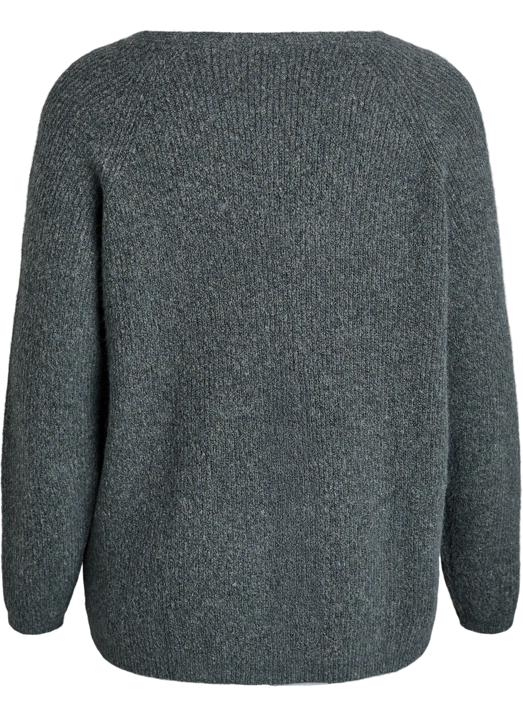 ZizziGebreide blouse met V-hals en raglanmouwen, Groen, Packshot image number 1