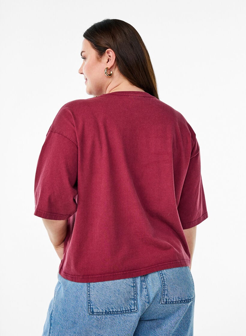 Kort T-shirt met een losse pasvorm, Donker Bordeaux, Model image number 2