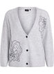 Cardigan met V-hals en geborduurde bloemen, Grijs, Packshot image number 0