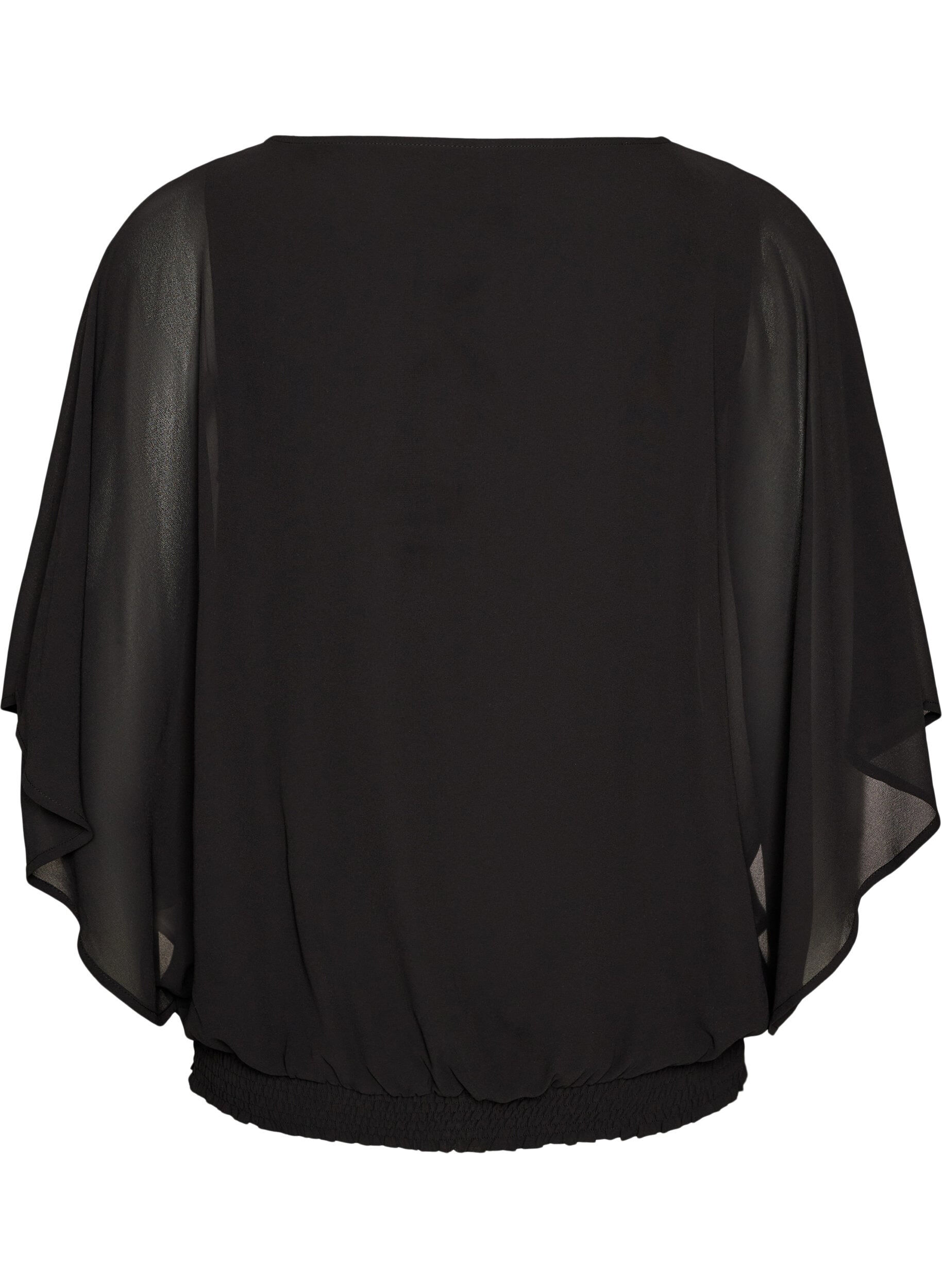 ZizziChiffon blouse met balloneffect, Zwart, Packshot image number 1