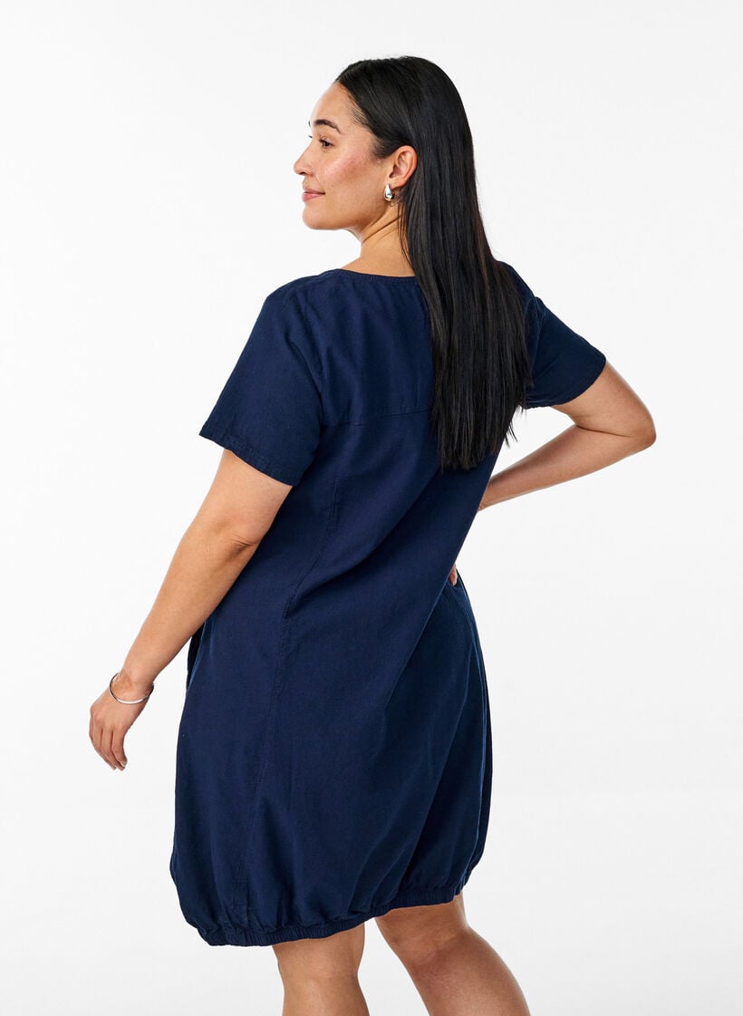 Katoenen jurk met korte mouwen, Blauw, Model image number 2