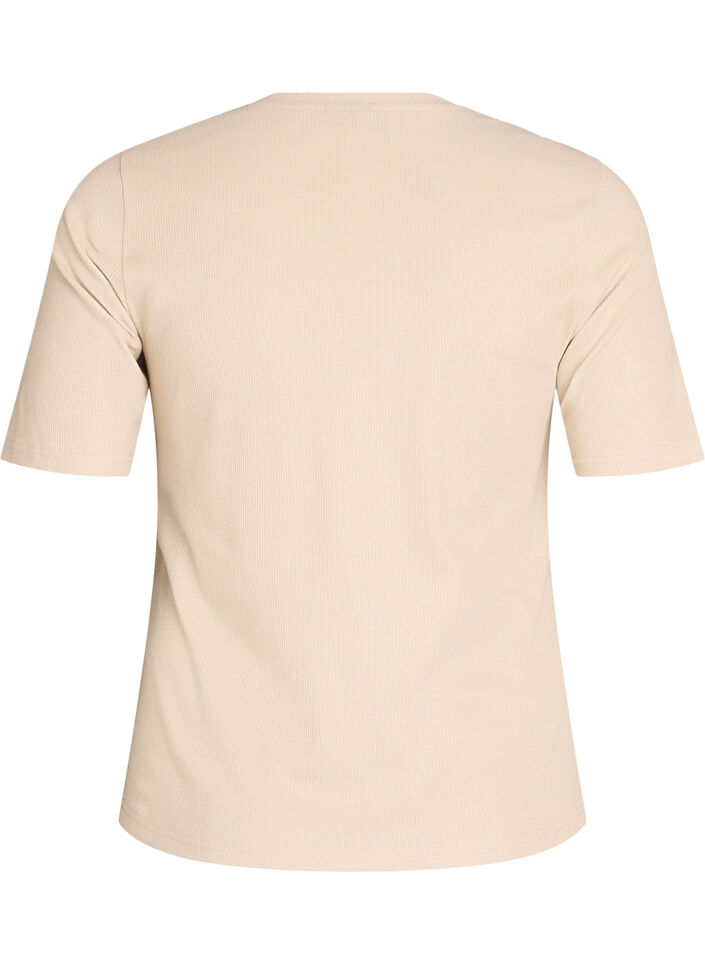 Basic rib T-shirt met ronde hals, Beige, Packshot
